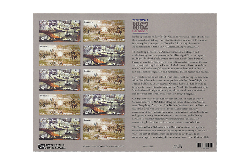 Back of Pane With 10 Stamps and Narrative
