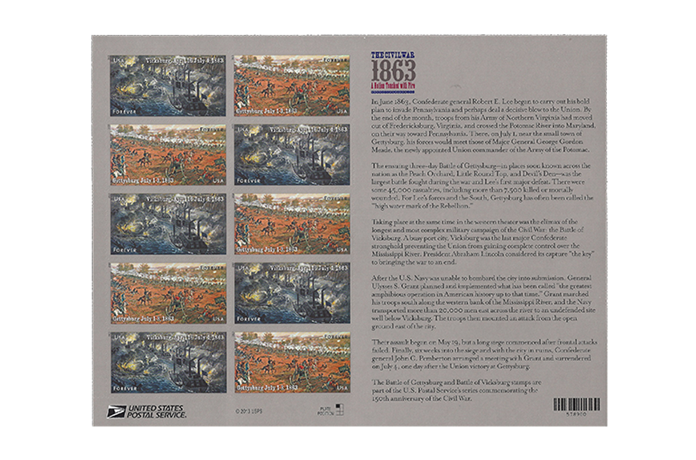 Back of Pane With 10 Stamps and Narrative