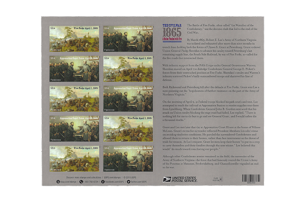 Back of Pane With 10 Stamps and Narrative